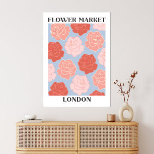 Flower Market London Blush Pink Red Roses Floral Canvas Print