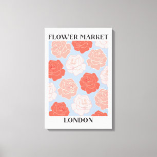 Flower Market London Blush Pink Red Roses Floral Canvas Print