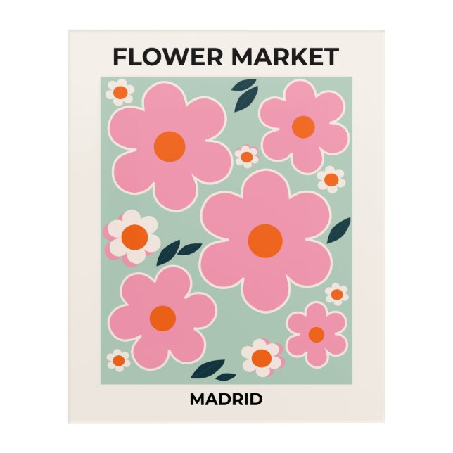Flower Market Madrid Floral Art Pink Orange Green (Front)