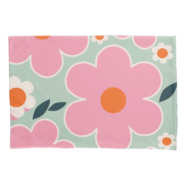 Flower Market Madrid Floral Art Pink Orange Green Pillow Case (Front)