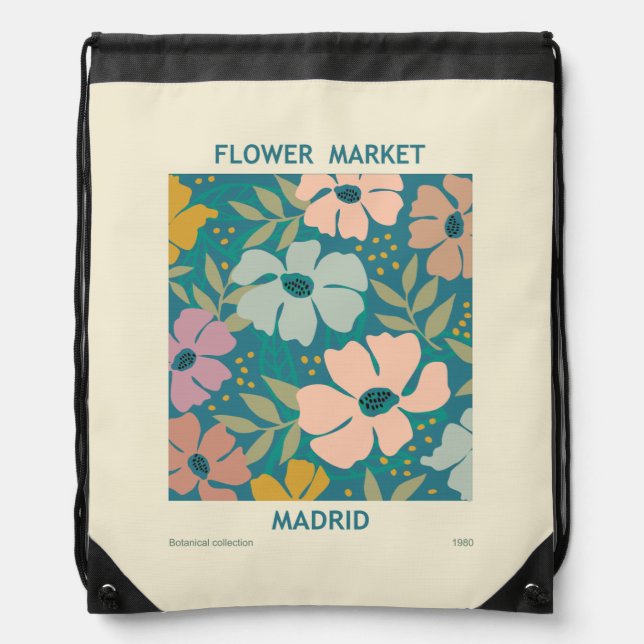 Flower Market Madrid Print Drawstring Bag (Front)