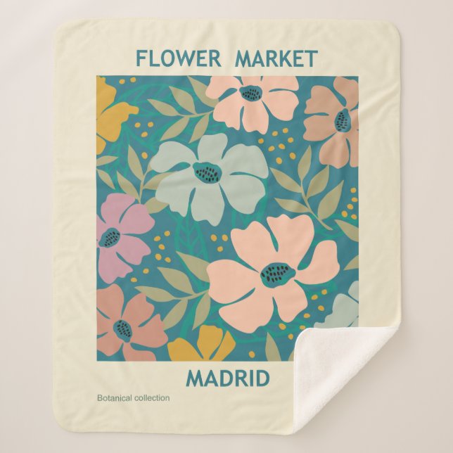 Flower Market Madrid Print Sherpa Blanket (Front)