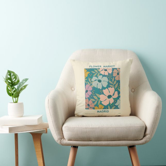 Flower Market Madrid Print Throw Pillow (Chair)