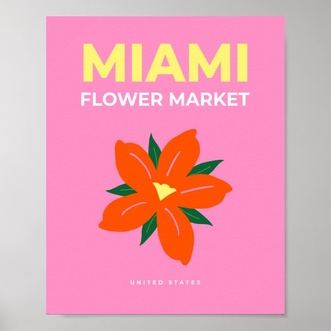 Flower Market Miami Pink Orange Preppy Floral Poster (Front)