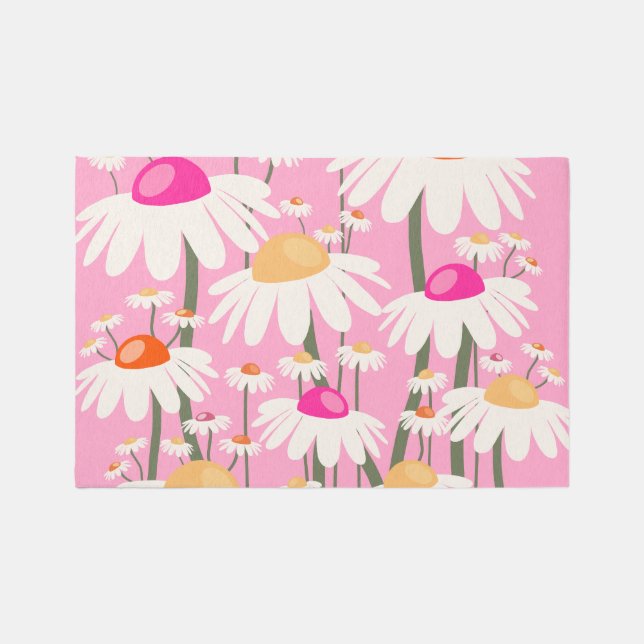 Flower Market Paris Pink Retro Floral Rug (Front)