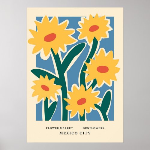 Flower market print Mexico city Sunflowers aesthet