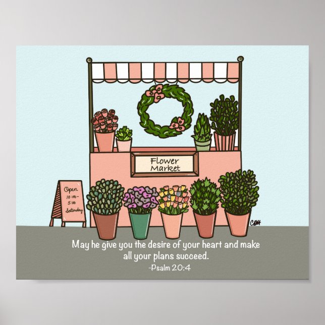 Flower Market Psalm 20:4 Digital Art Print  (Front)