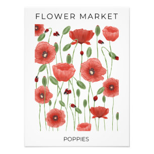 Flower Market Red Poppies and Ladybugs Photo Print
