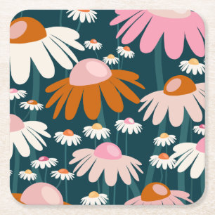 Flower Market Stockholm Navy Blue Retro Floral Square Paper Coaster