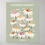 Flower Market Tokyo Retro Daisies Sage Green Poster<br><div class="desc">Flower market Tokyo: floral art – flowers print – sage green – retro daisies.</div>