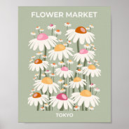 Flower Market Tokyo Retro Daisies Sage Green Poster at Zazzle