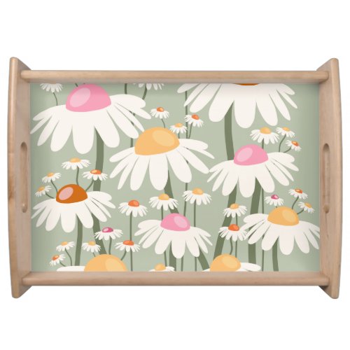 Flower Market Tokyo Retro Daisies Sage Green Serving Tray