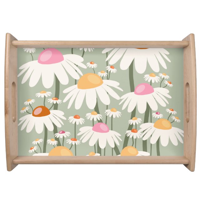 Flower Market Tokyo Retro Daisies Sage Green Serving Tray (Front)