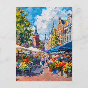 Flower Market with Historic Buildings Fantasy Pain Postcard