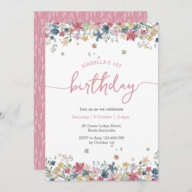 Flower Meadow Birthday Invitation (Front/Back)