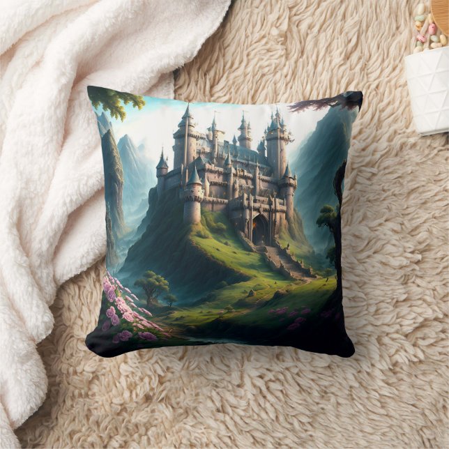 Flower Meadow Castle Throw Pillow (Blanket)