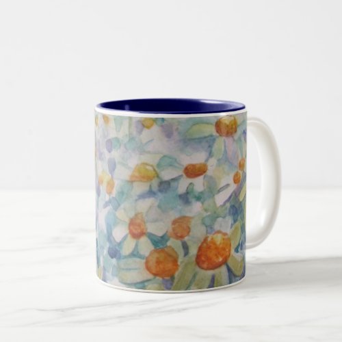 Flower Meadow Watercolor Daisy Floral Two_Tone Coffee Mug