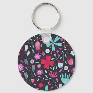 Flower Meadow Watercolor Dark Keychain