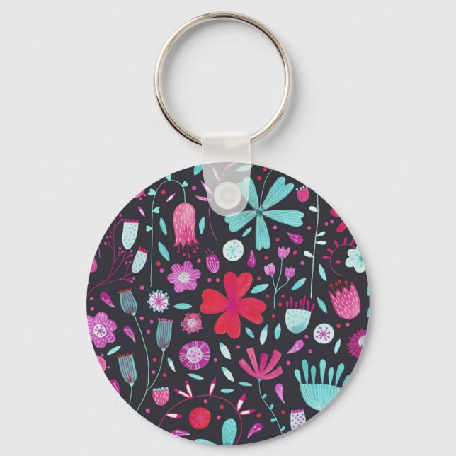 Flower Meadow Watercolor Dark Keychain (Front)