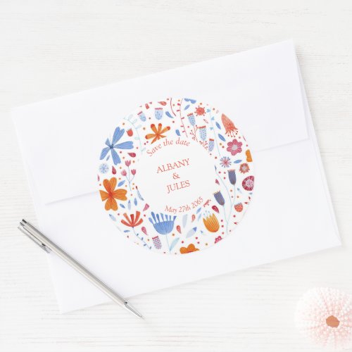 Flower Meadow Watercolor Save the Date Classic Round Sticker