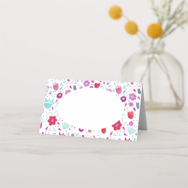 Flower Meadow Watercolor Teal Place Card (Front)