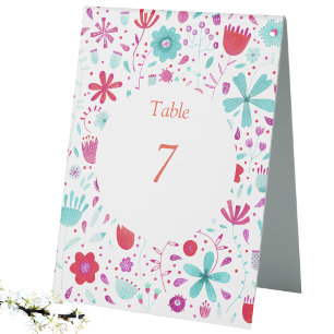 Flower Meadow Watercolor Teal Table Tent
