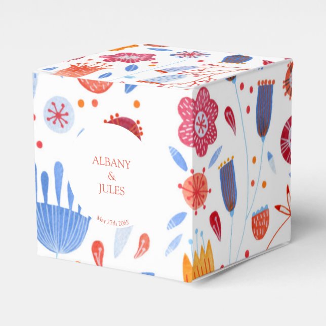Flower Meadow Watercolor Wedding Favor Boxes (Front Side)