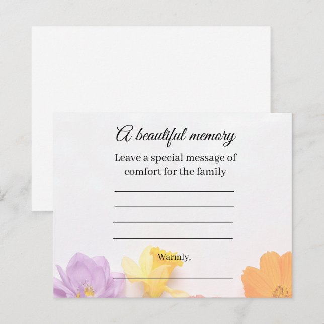 Flower Memorial Message Card (Front/Back)