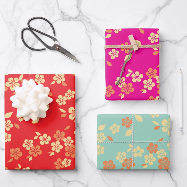 Flower Mix Pattern Wrapping Paper Sheets (Front)