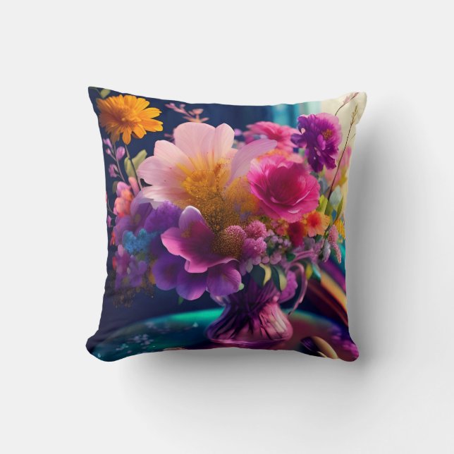 Flower Mix Vase 1 Throw Pillow (Front)