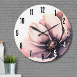 Flower Modern Pink Floral Large Clock<br><div class="desc">Cute and simple modern black and pink flower wedding design. A classic but whimsical look with black, gray and cream colored flowers with black fonts and modern lettering. Edit all of the text to your own information. You can even change out the background color to anything you want! I also...</div>