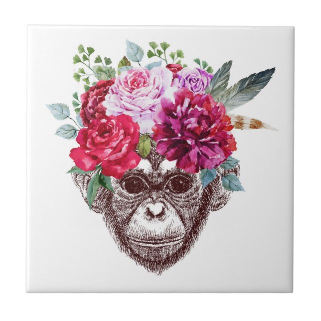 Flower Monkey Face Ceramic Tile (Front)