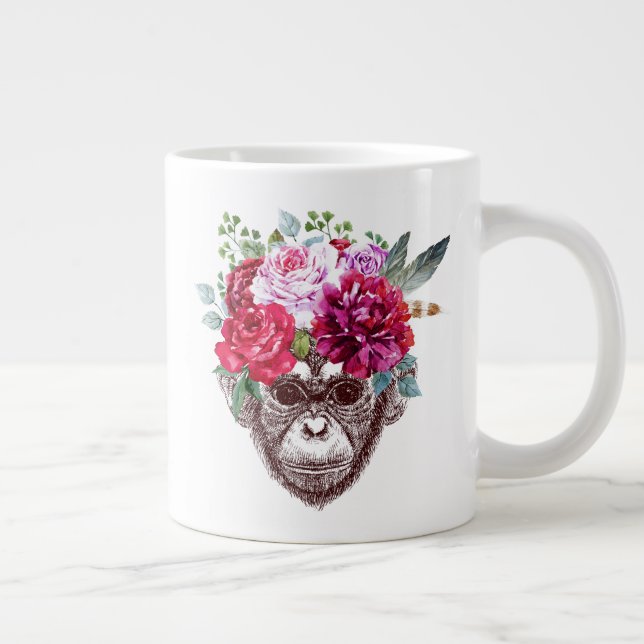 Flower Monkey Face Giant Coffee Mug (Right)