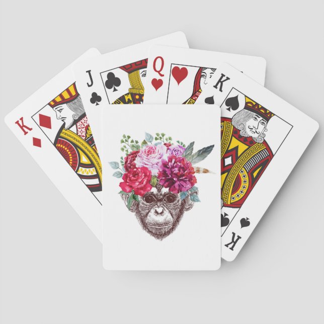 Flower Monkey Face Poker Cards (Back)