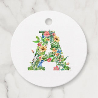 Flower Monogram A (Name Customizable) Favor Tags