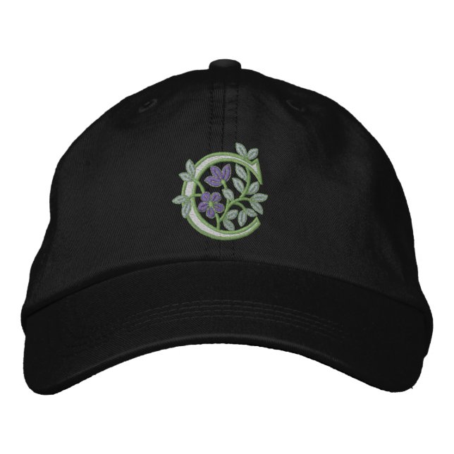 Flower Monogram Initial C Embroidered Baseball Cap (Front)