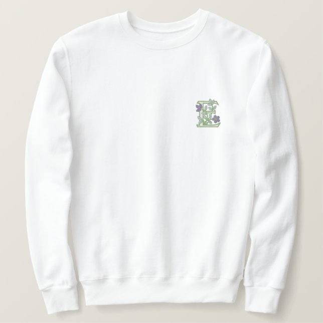 Flower Monogram Initial E Embroidered Sweatshirt (Design Front)