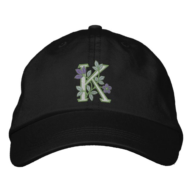 Flower Monogram Initial K Embroidered Baseball Hat (Front)