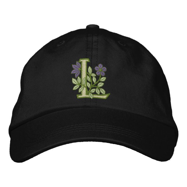 Flower Monogram Initial L Embroidered Baseball Cap (Front)