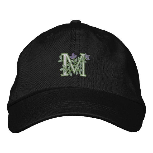 Flower Monogram Initial M Embroidered Baseball Cap (Front)