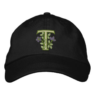 Flower Monogram Initial T Embroidered Baseball Hat