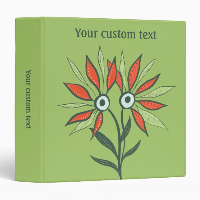 Flower Monster Cute Cartoon Character Green Kids 3 Ring Binder (Front/Spine)