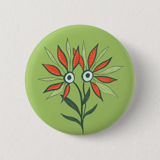 Flower Monster Cute Cartoon Character Green Kids Button (Front)