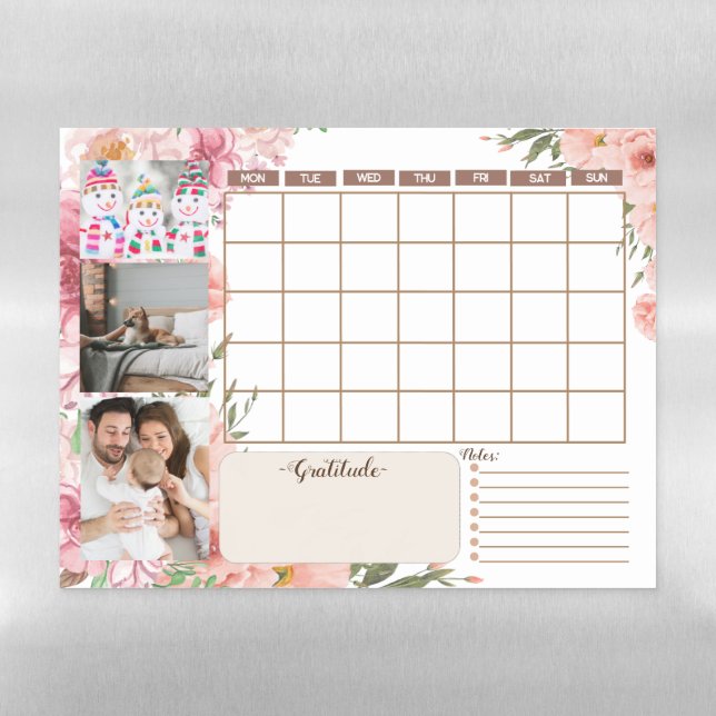 Flower Monthly Weekly Planner Calendar Photo  Magnetic Dry Erase Sheet (Horizontal)
