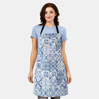 Flower Mosaic, Blue Mosaic Pattern Apron