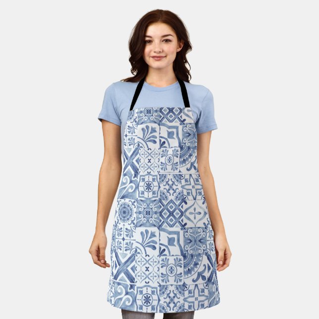 Flower Mosaic, Blue Mosaic Pattern Apron (Worn)