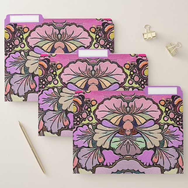 Flower mosaic pink pansy floral elegant decorative file folder (Set)