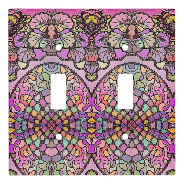 Flower mosaic pink pansy floral elegant light switch cover (Front)