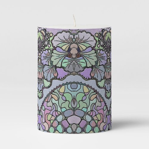 Flower mosaic purple pansy floral elegant pillar candle