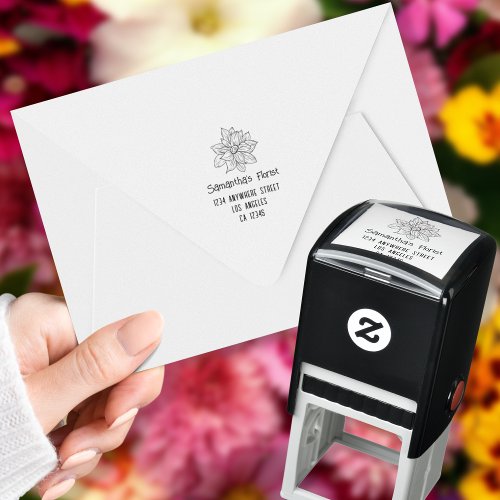 Flower Motif Return Name Address Florist  Self_inking Stamp